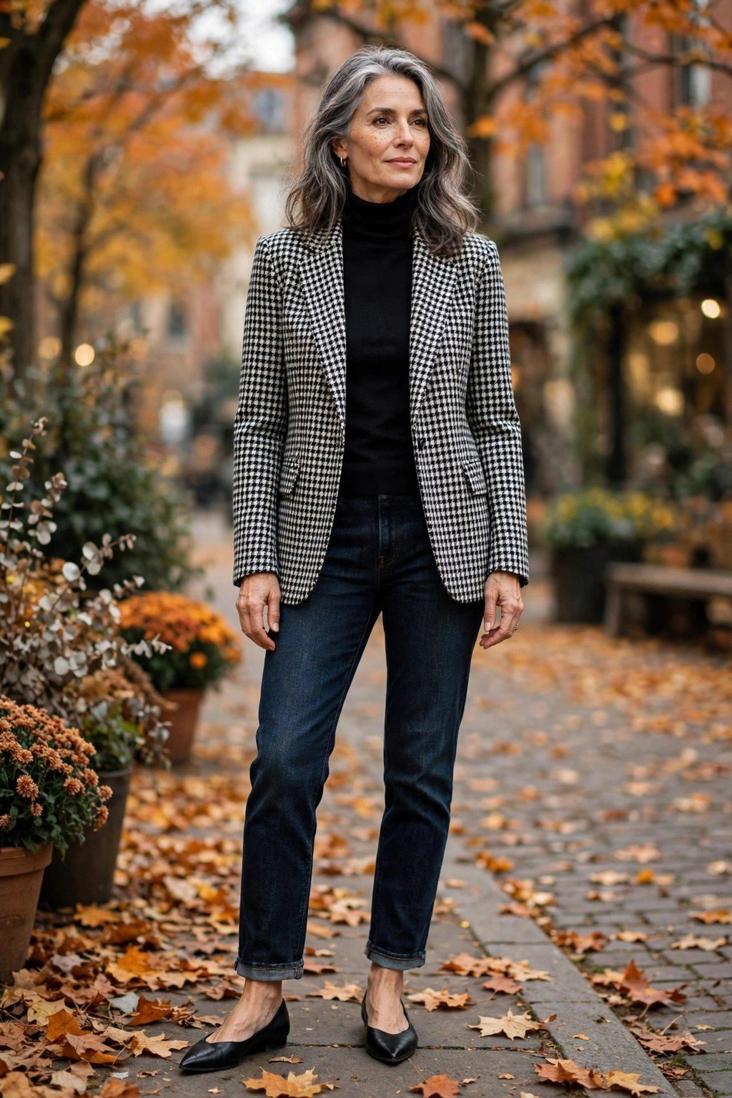 Fall outfit 6: houndstooth blazer with black turtleneck