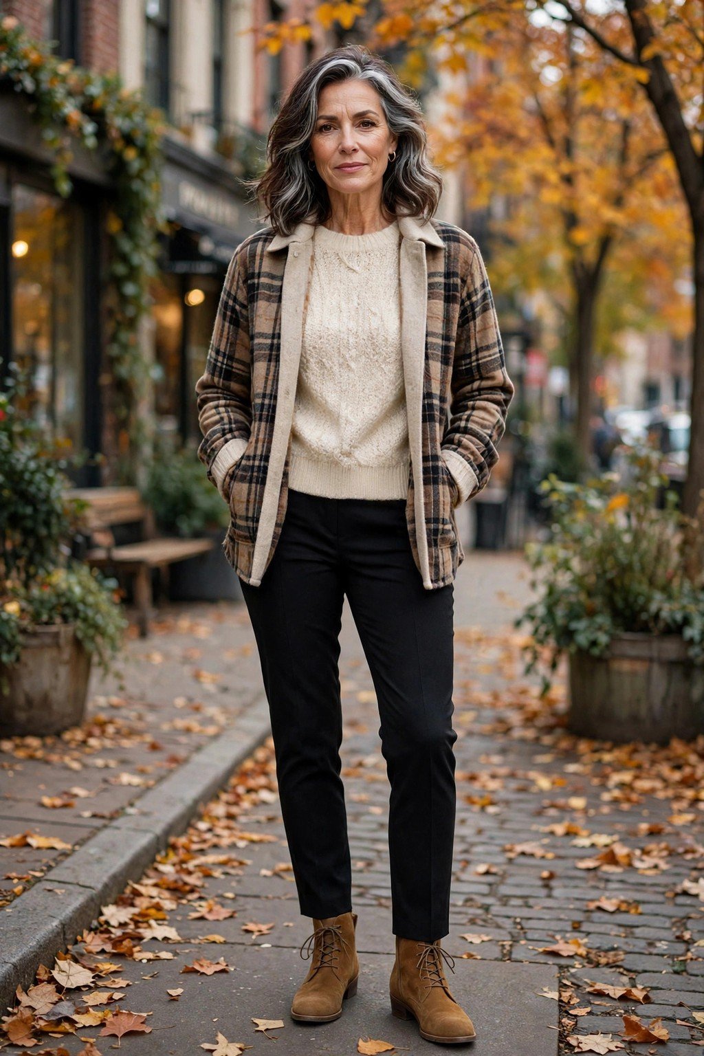 Fall outfit 10: plaid shacket with suede ankle boots
